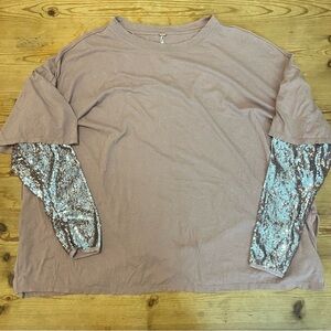 Free People Women’s Mauve Sequin Sleeve Top Size Small